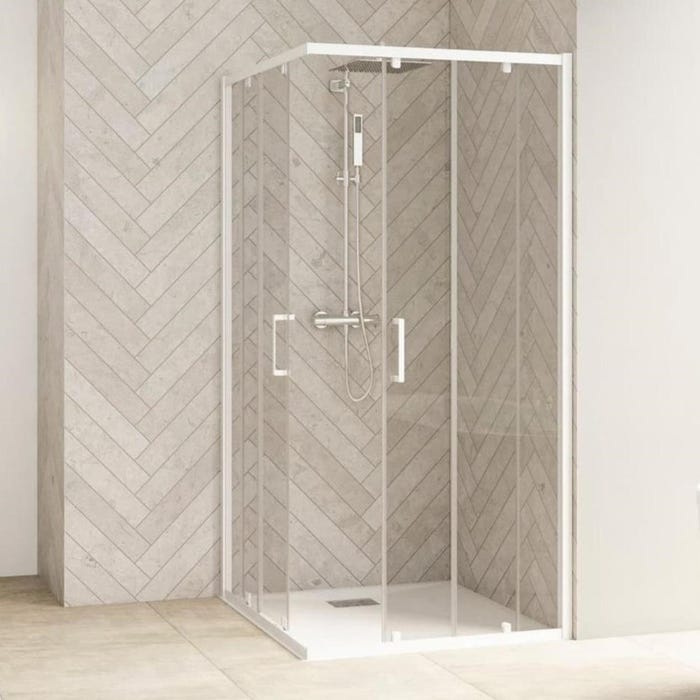 Porte de douche coulissante d'angle côté gauche (à coupler avec côté droit) SMART Design L 1,00 m H 2,05 m blanc