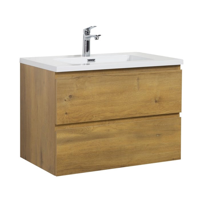 Meuble de salle de bain Angela 80 cm lavabo Chene – Armoire de rangement Meuble lavabo