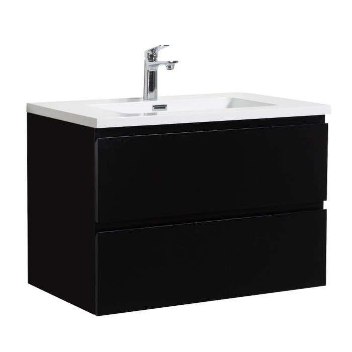 Meuble de salle de bain Angela 80 cm noir mat – Armoire de rangement Meuble lavabo