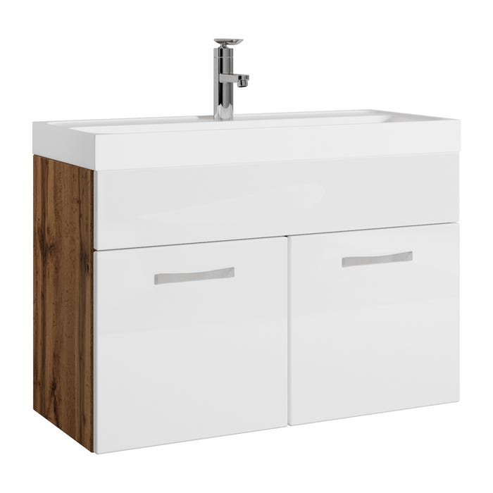 Meuble de salle de bain Paso 01 80 x 40 cm lavabo Chene avec Blanc – Armoire de rangement