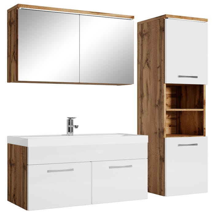 Meuble de salle de bain de Paso 80 x 40 cm lavabo Chene avec Blanc – Armoire de rangement Meuble lavabo armoire miroir