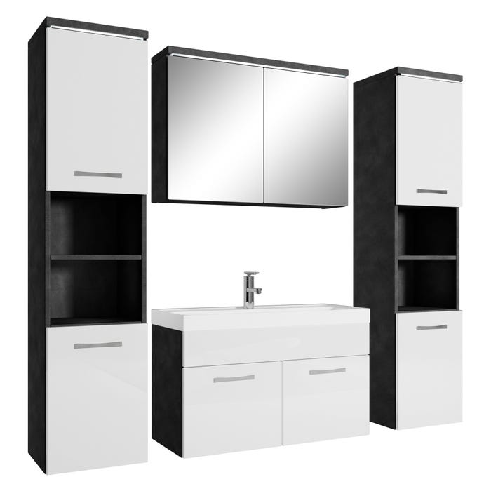 Meuble de salle de bain Paso XL 80 x 40 cm Gris avec Blanc – Armoire de rangement Meuble lavabo evier Meuble lavabo