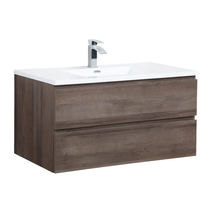 Meuble de salle de bain Angela 90 cm lavabo Chene Marron – Armoire de rangement Meuble lavabo