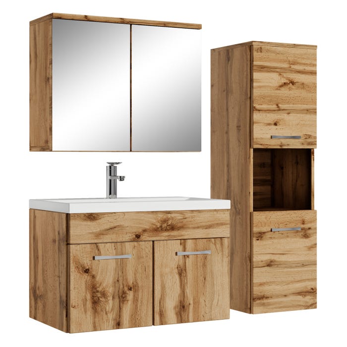 Meuble de salle de bain Montreal 60 cm avec miroir armoire Chene - Armoire de rangement Meuble lavabo evier Meubles