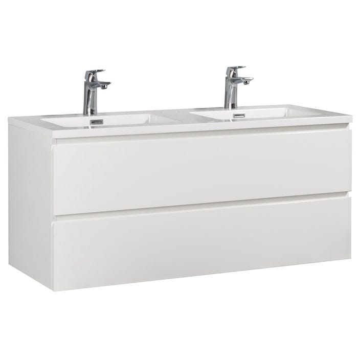 Meuble de salle de bain Angela 120 cm lavabo blanc brillant – Armoire de rangement Meuble lavabo