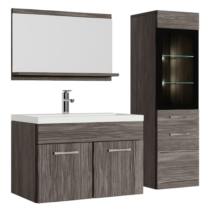 Meuble de salle de bain Rio LED 60 cm lavabo Chene Gris - Armoire de rangement Meuble lavabo