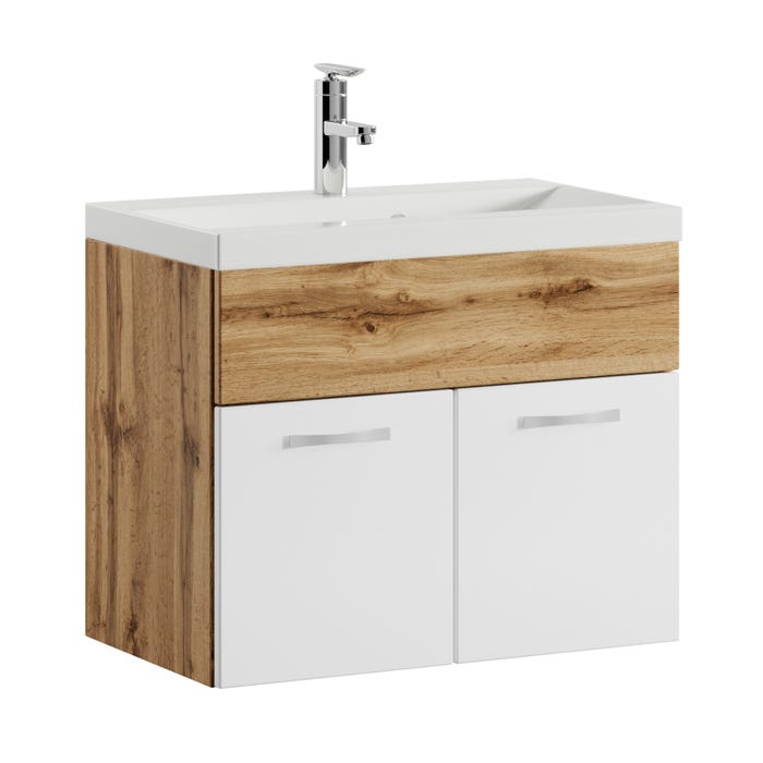 Meuble de salle de bain de Montreal 01 60 cm lavabo Chene avec blanc - Armoire de rangement Meuble lavabo evier Meubles