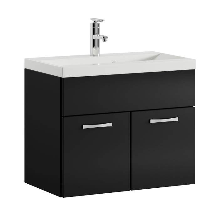 Meuble de salle de bain de Montreal 01 60 cm lavabo Noir Brillant - Armoire de rangement Meuble lavabo evier Meubles