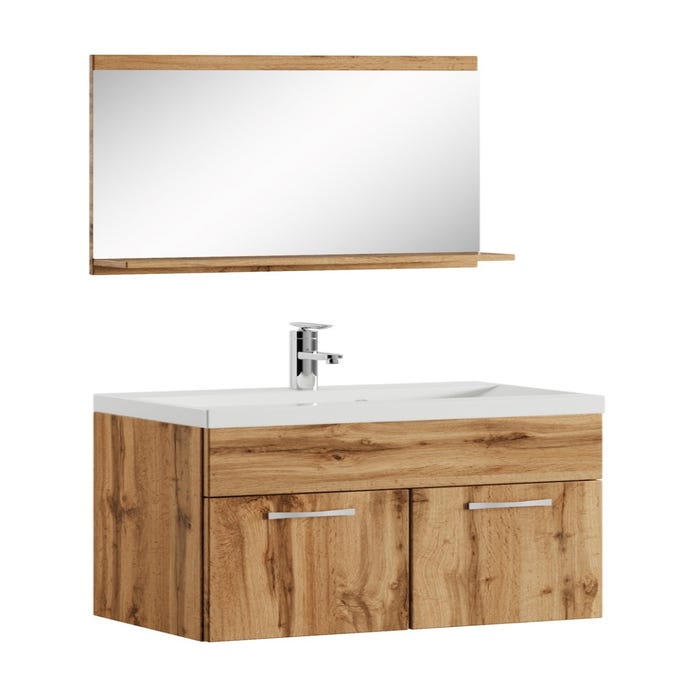 Meuble de salle de bain de Montreal 02 60 cm lavabo Chene - Armoire de rangement Meuble lavabo evier Meubles