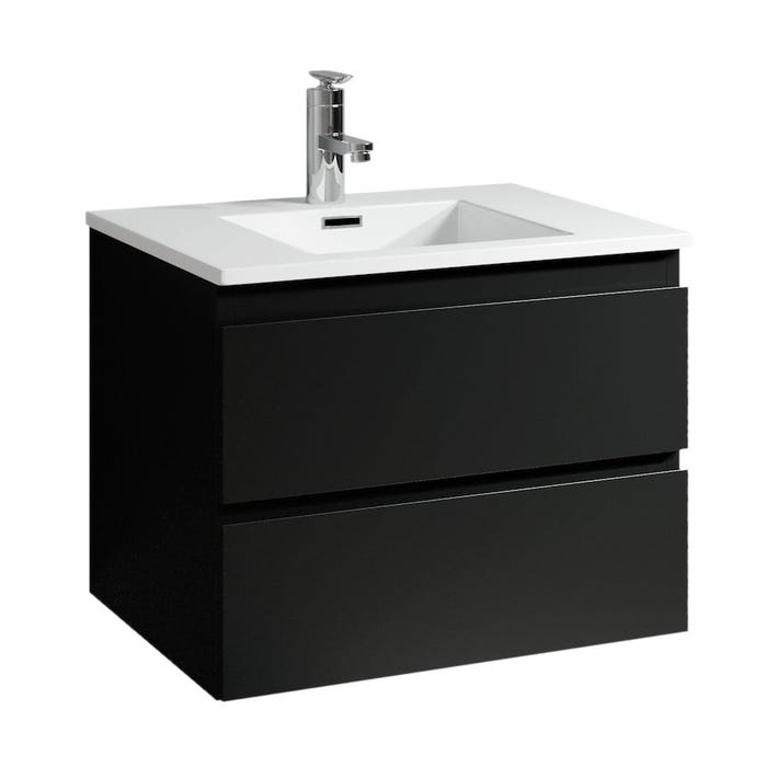 Meuble de salle de bain Angela 60 cm Noir Mat – Armoire de rangement Meuble lavabo