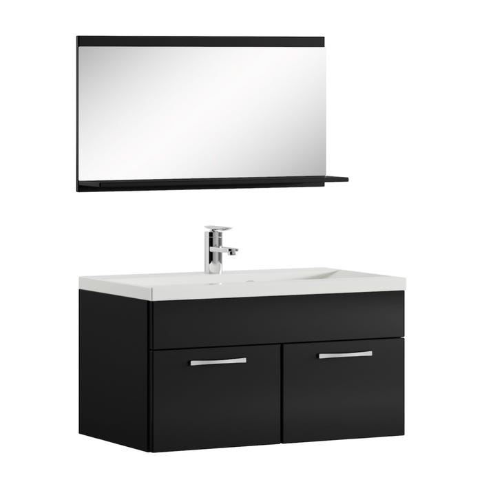 Meuble de salle de bain de Montreal 02 60 cm lavabo Noir Brillant - Armoire de rangement Meuble lavabo evier Meubles