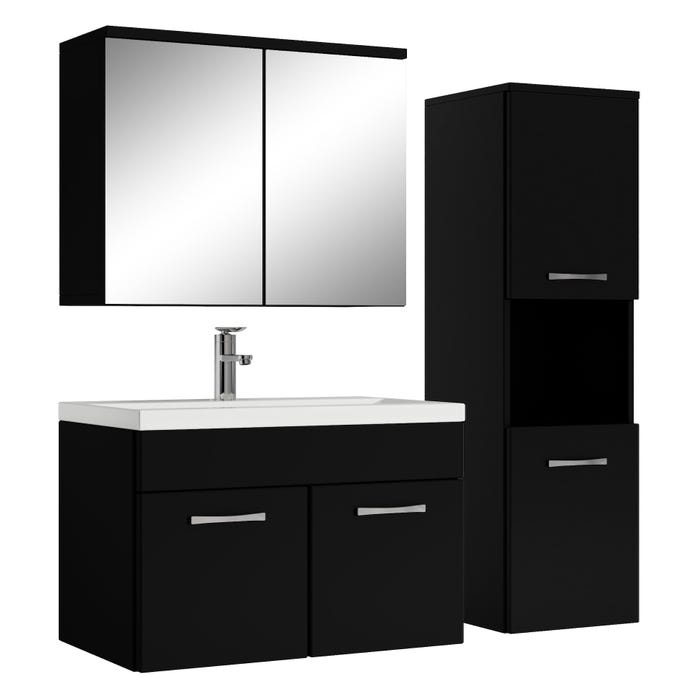 Meuble de salle de bain Montreal 60 cm avec miroir armoire Noir mat - Armoire de rangement Meuble lavabo evier Meubles