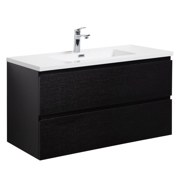 Meuble de salle de bain Angela 100 cm bois noir – Armoire de rangement Meuble lavabo