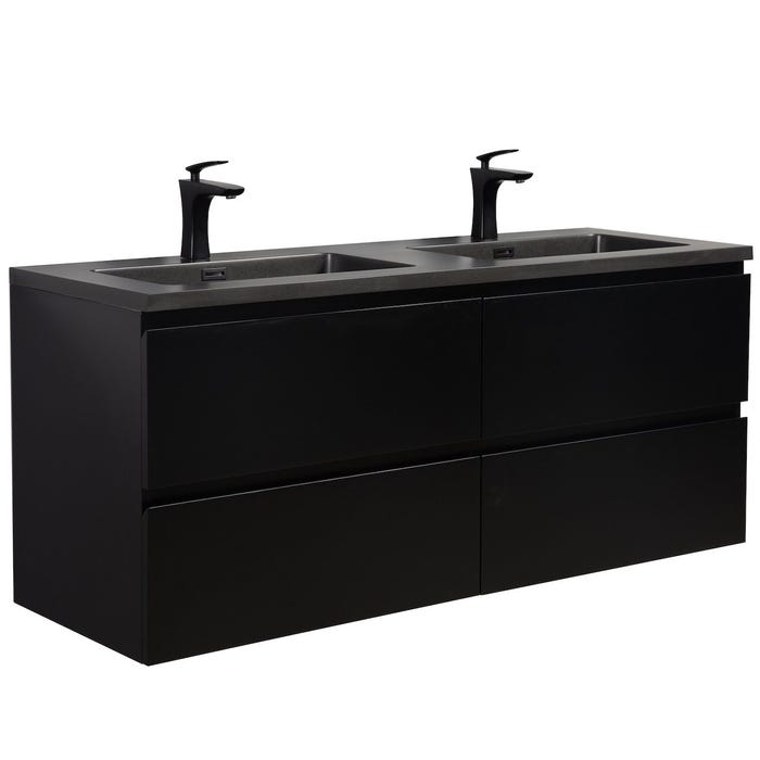 Meuble de salle de bain Angela 140 cm - lavabo noir - Noir - Meuble bas meuble vasque meuble vasque