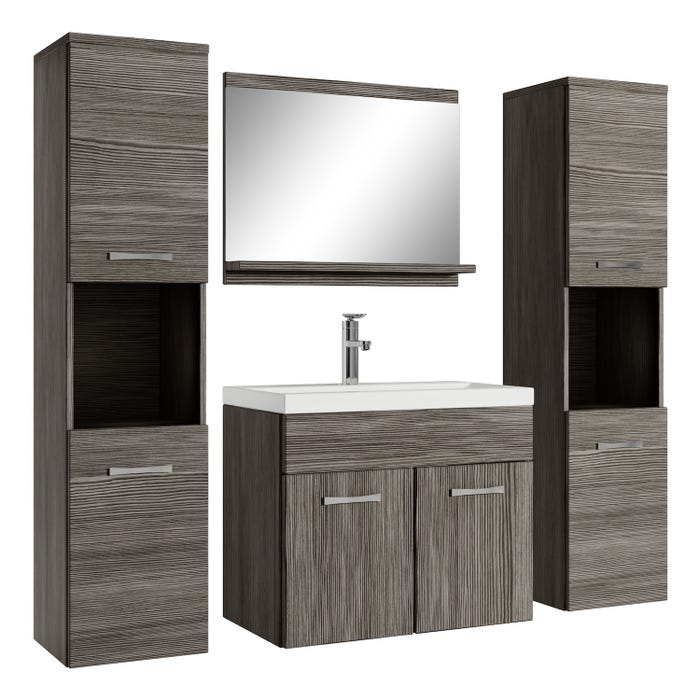 Meuble de salle de bain Montreal XL 60 cm lavabo Chene Gris - Armoire de rangement Meuble lavabo evier Meubles