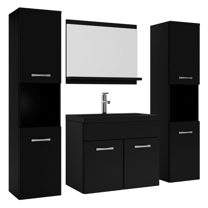 Meuble de salle de bain Montreal XL 60 cm lavabo Noir mat, lavabo noir - Armoire de rangement Meuble lavabo evier Meubles