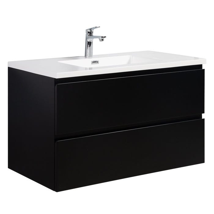 Meuble de salle de bain Angela 100 cm noir mat – Armoire de rangement Meuble lavabo