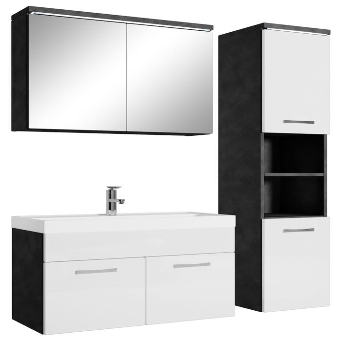 Meuble de salle de bain de Paso 80 x 40 cm lavabo Gris avec Blanc – Armoire de rangement Meuble lavabo armoire miroir