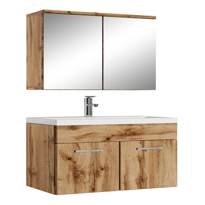 Meuble de salle de bain de Montreal 01 60cm avec miroir armoire Chene - Armoire de rangement Meuble lavabo evier Meubles
