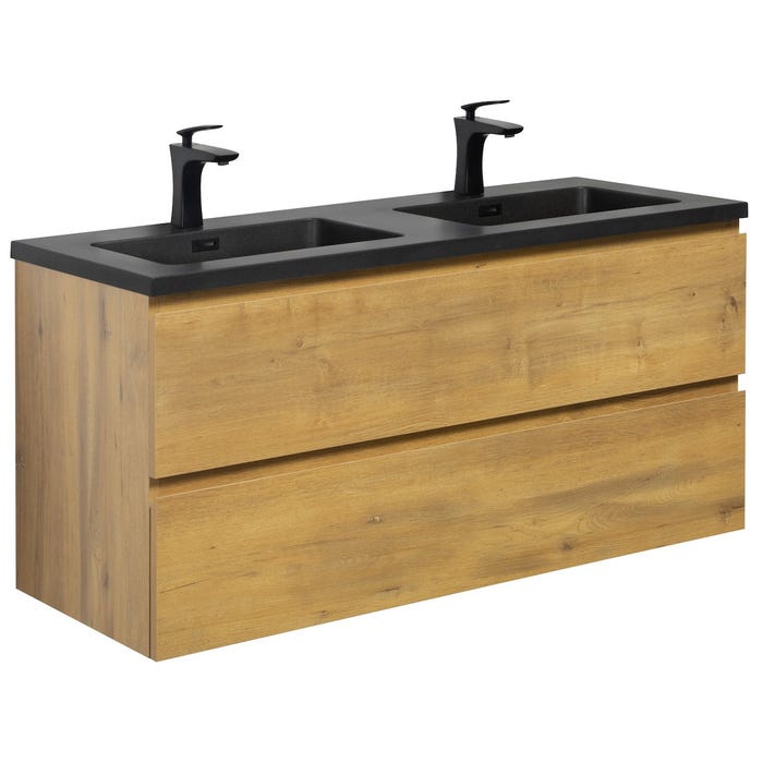Meuble de salle de bain Angela 120 cm - lavabo noir - Chêne - Meuble bas meuble vasque meuble vasque