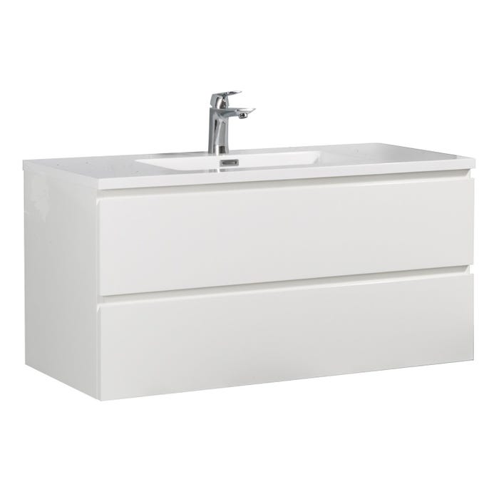 Meuble de salle de bain Angela 100 cm blanc brillant – Armoire de rangement Meuble lavabo