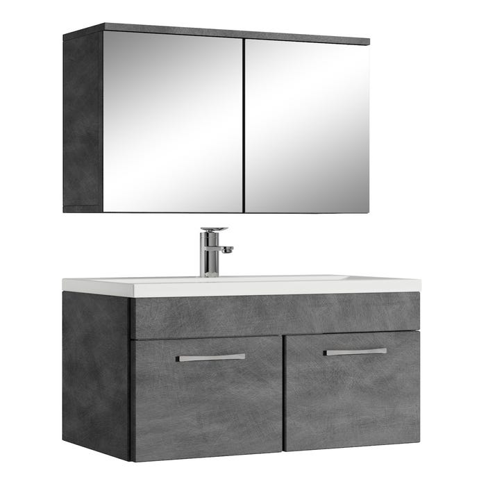 Meuble de salle de bain de Montreal 01 60cm avec miroir armoire Gris - Armoire de rangement Meuble lavabo evier Meubles