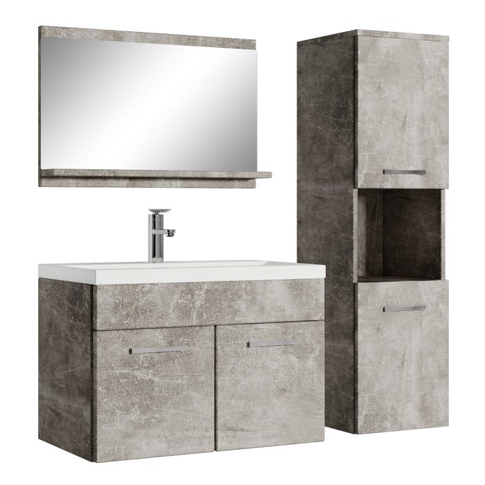Meuble de salle de bain Montreal 60 cm lavabo Beton Gris - Armoire de rangement Meuble lavabo evier Meubles