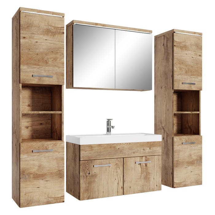 Meuble de salle de bain Paso XL 80 x 40 cm Chêne châtaignier – Armoire de rangement Meuble lavabo evier Meuble lavabo