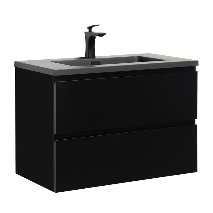 Meuble de salle de bain Angela 80 cm - lavabo noir - Noir - Meuble bas meuble vasque meuble vasque