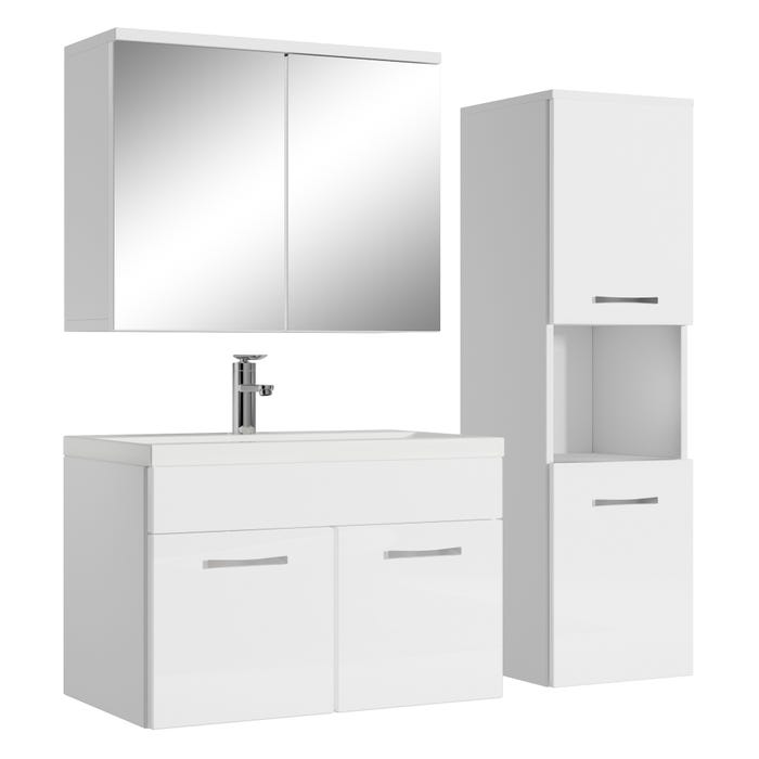 Meuble de salle de bain Montreal 60 cm avec miroir armoire Blanc brillant - Armoire de rangement Meuble lavabo evier Meubles