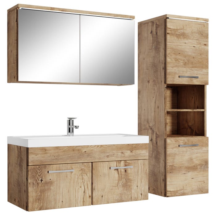 Meuble de salle de bain de Paso 80 x 40 cm lavabo Chêne châtaignier – Armoire de rangement Meuble lavabo armoire miroir