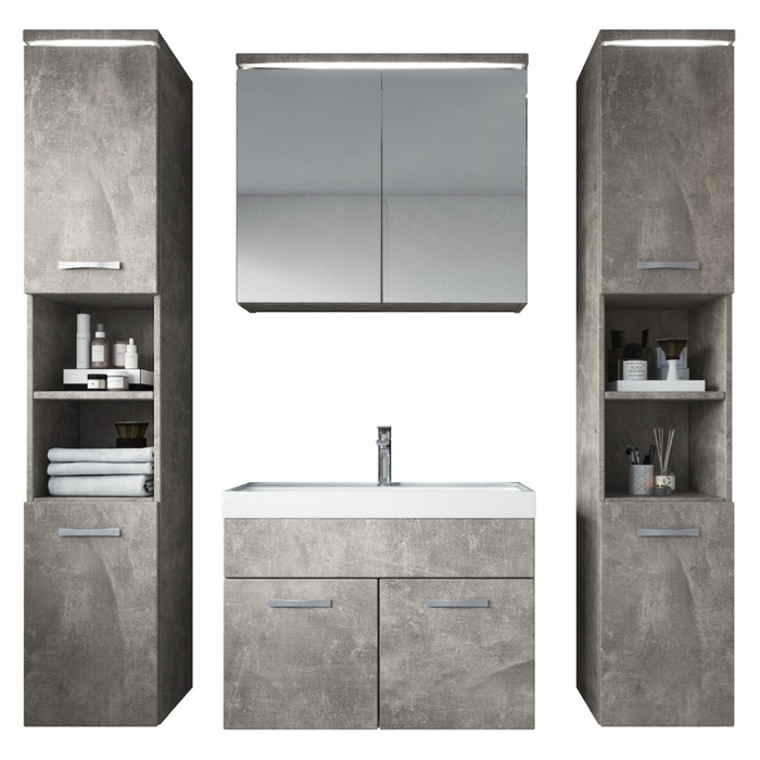 Meuble de salle de bain Paso XL 80 x 40 cm Beton Gris – Armoire de rangement Meuble lavabo evier Meuble lavabo