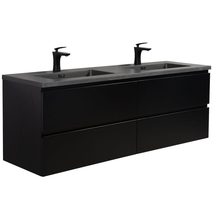 Meuble de salle de bain Angela 160 cm - lavabo noir - Noir - Meuble bas meuble vasque meuble vasque