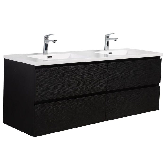 Meuble de salle de bain Angela 160 cm lavabo noir bois – Armoire de rangement Meuble lavabo