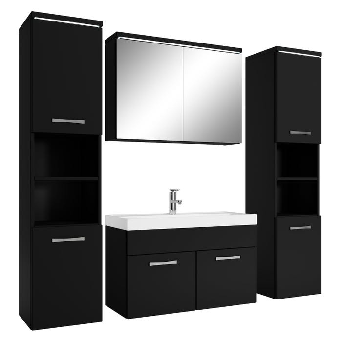 Meuble de salle de bain Paso XL 80 x 40 cm Noir mat – Armoire de rangement Meuble lavabo evier Meuble lavabo