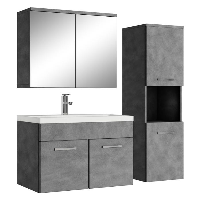 Meuble de salle de bain Montreal 60 cm avec miroir armoire Gris - Armoire de rangement Meuble lavabo evier Meubles