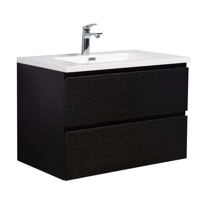 Meuble de salle de bain Angela 80 cm noir bois – Armoire de rangement Meuble lavabo