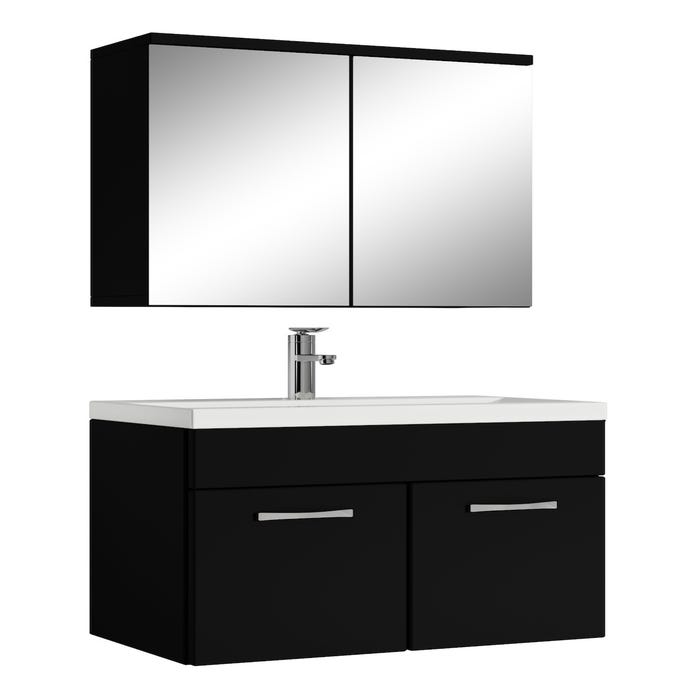 Meuble de salle de bain de Montreal 01 60cm avec miroir armoire Noir mat - Armoire de rangement Meuble lavabo evier Meubles