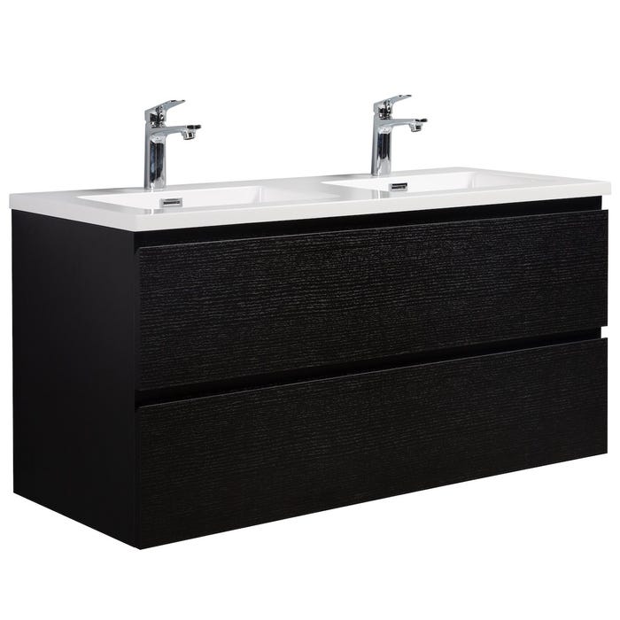 Meuble de salle de bain Angela 120 cm lavabo Noir bois – Armoire de rangement Meuble lavabo