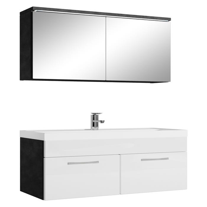 Meuble de salle de bain Paso 02 80 x 40 cm lavabo Gris avec Blanc – Armoire de rangement miroir armoire miroir
