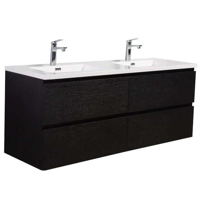 Meuble de salle de bain Angela 140 cm lavabo noir bois – Armoire de rangement Meuble lavabo