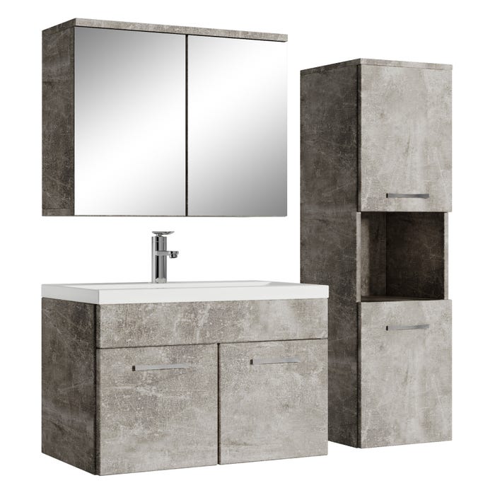 Meuble de salle de bain Montreal 60 cm avec miroir armoire Beton gris - Armoire de rangement Meuble lavabo evier Meubles