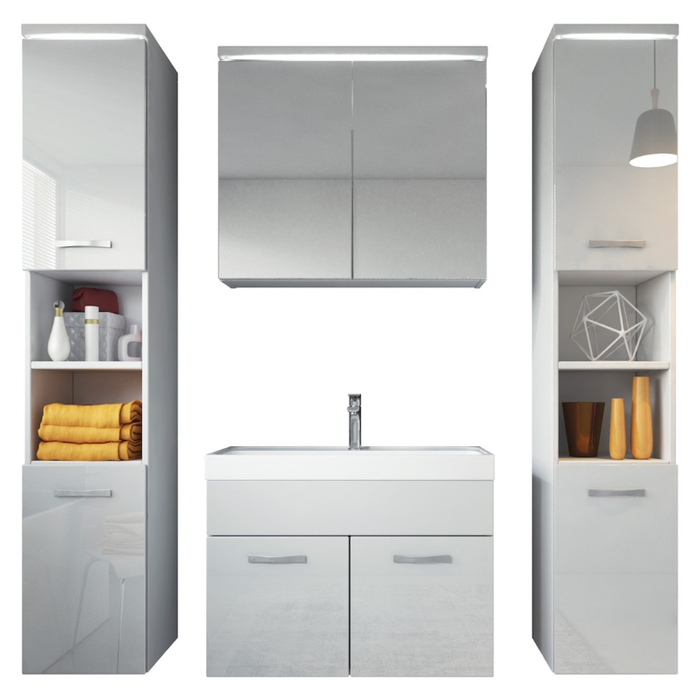 Meuble de salle de bain Paso XL 80 x 40 cm Blanc Brillant – Armoire de rangement Meuble lavabo evier Meuble lavabo