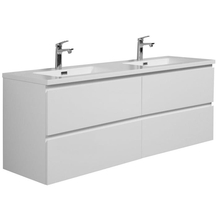 Meuble de salle de bain Angela 160 cm lavabo blanc brillant – Armoire de rangement Meuble lavabo