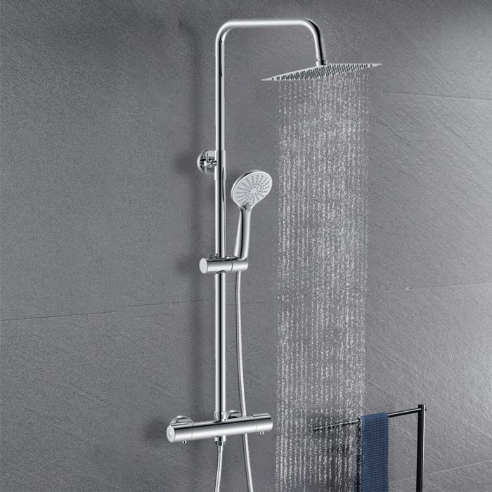 AICA Colonne de douche thermostatique cascade avec douchette à main, ensemble de douche en acier inoxydable, douche à effet de pluie
