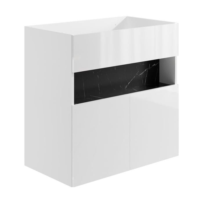 Meuble sous vasque suspendu avec leds - Blanc et noir effet marbre - L80 cm - POZEGA