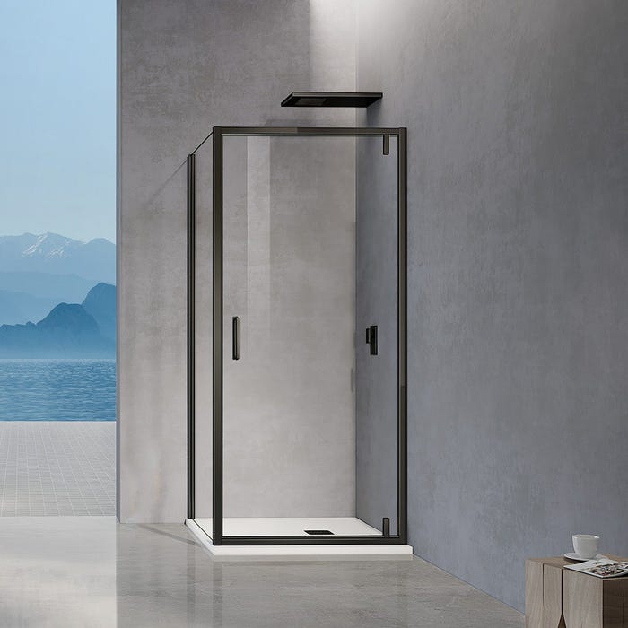 GRAND VERRE Cabine de douche 76x90x195 porte pivotante verre transparent et accessoires chromés