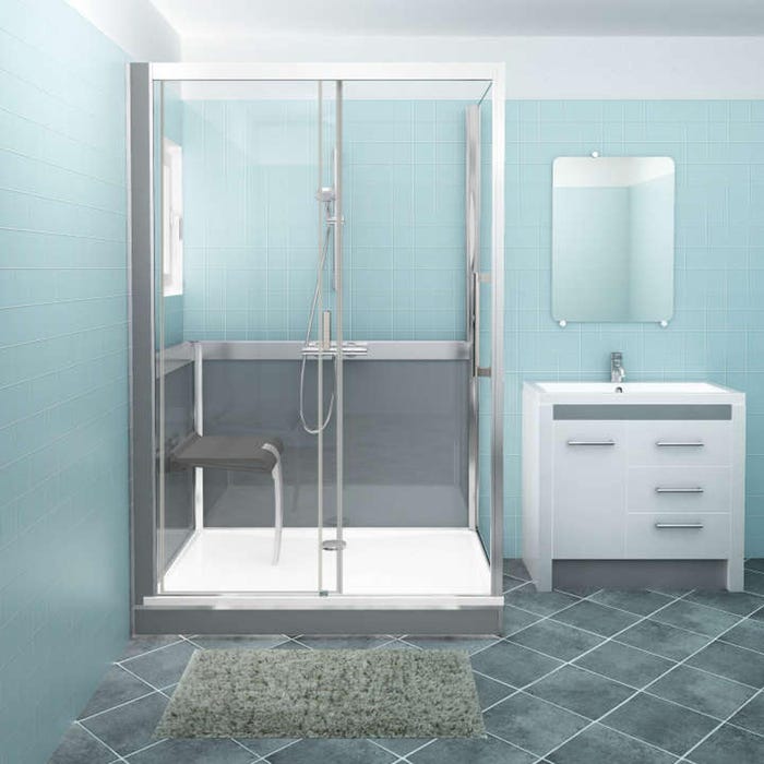 Cabine de douche version basse en angle largeur 136 cm largeur 77,7cm blanc verre clair déperlant