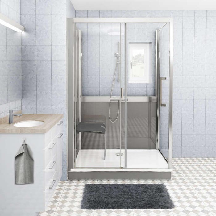 Cabine de douche version mixte en angle largeur 136 cm largeur 87,7cm blanc verre clair déperlant