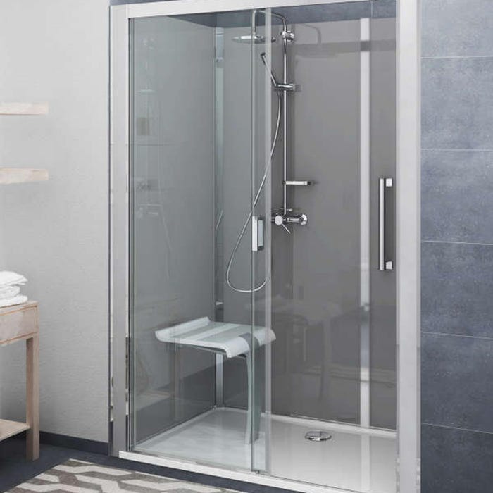 Cabine de douche version haute en niche largeur 136 cm largeur 87,7cm anthracite verre clair déperlant